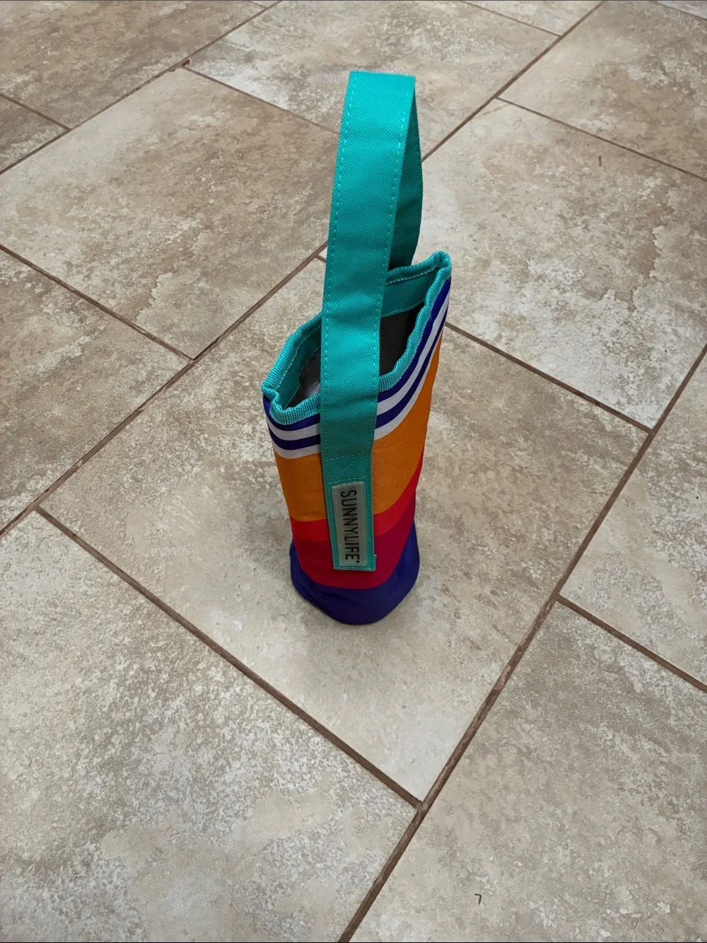 Sunnylife Multicolor Stripe Cosmetic Pouch with Teal Handle